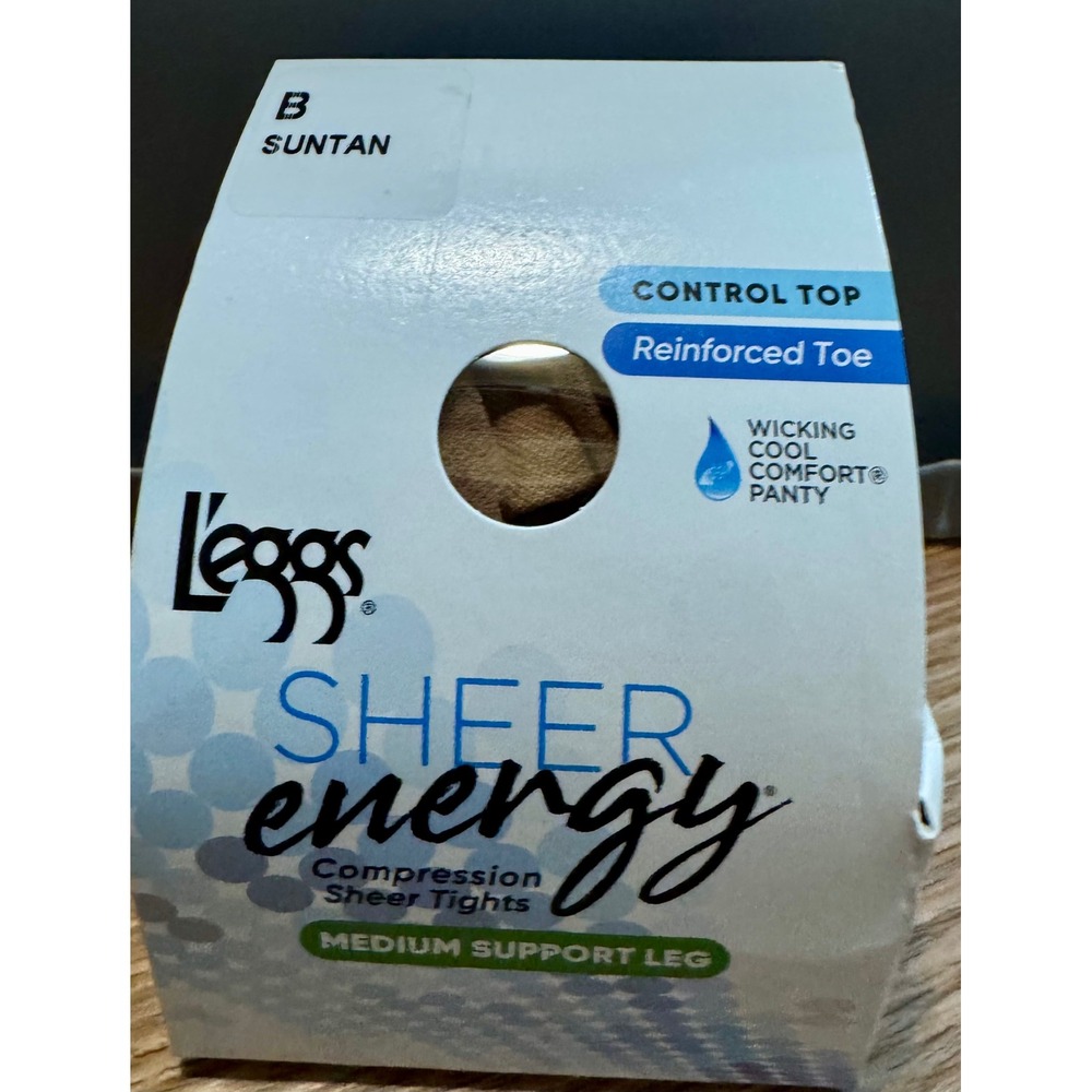 New L'eggs Sheer Energy Tights Women Size B Suntan Control Top Compression 98329